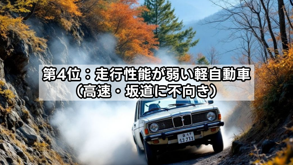 第4位：走行性能が弱い軽自動車（高速・坂道に不向き）