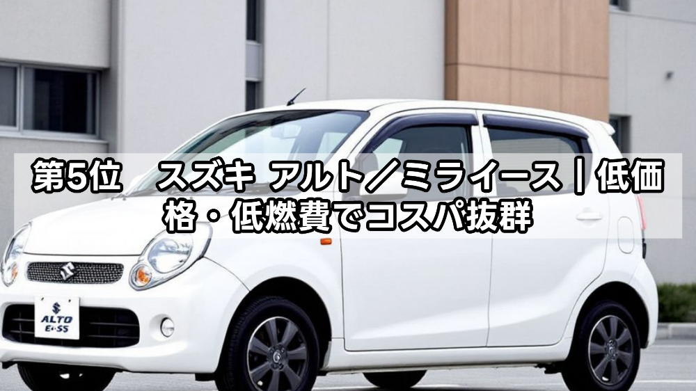 第5位　スズキ アルト／ダイハツ ミライース｜低価格・低燃費でコスパ抜群
